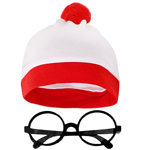 Robelli Kid's Large Red & White Striped Fancy Dress Hat & Glasses (WORLD BOOK WEEK DAY)