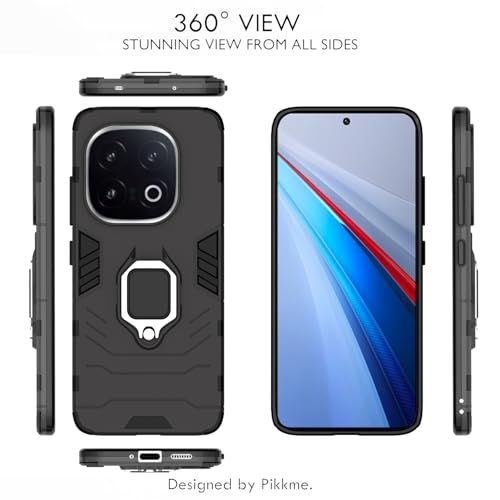 Image of Pikkme D5 Tough Armor Bumper Case | 360 Protection Case | Ring Holder Stand Back Cover for iQOO 13 5G (Black)