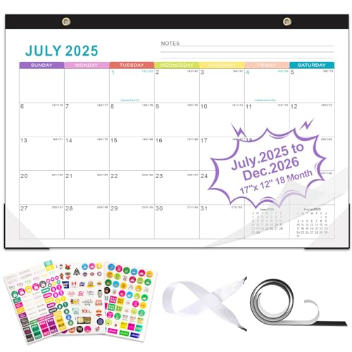 Gannyfer 2025-2026 Desk Calendar, Fridge Calendar Magnet, 18 Monthly Large Yearly Desktop/Wall Calendar, July 2025 - Dec 2026, with Plastic Cover Hanging String Corner Protectors, 17