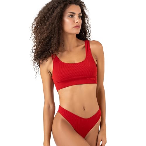 Invertika Conjunto deportivo de mujer Pole Dance Top+Slip de punto acanalado sin costuras fabricado en Italia, rojo, M