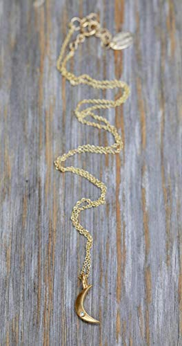 White Sapphire Gemstone Crescent Moon Pendant Necklace- 24K Matte Gold Vermeil- Women's Jewelry Gift Idea- September Birthstone Birthday #TOP4