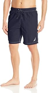Nautica Men's Standard Solid Quick Dry Classic Logo Swim Trunk, Navy, Large