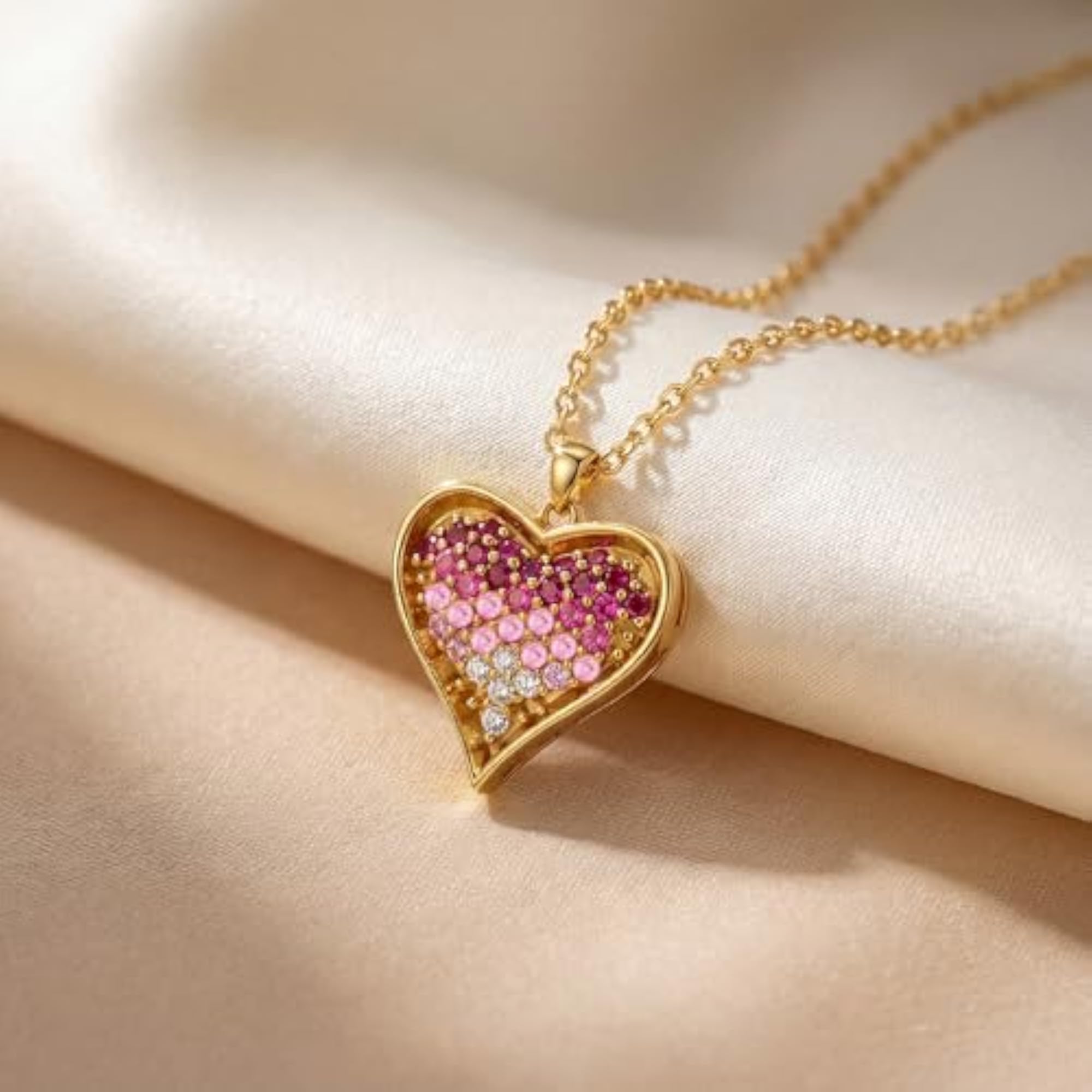 Women's 925 Sterling Silver Ombre Heart Pendant Necklace