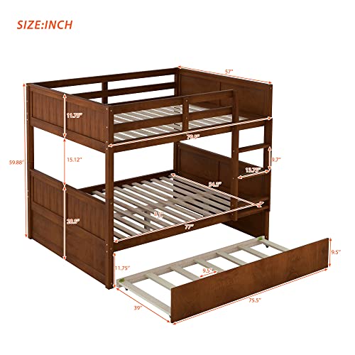 Merax-Bunk-Bed-with-Trundle-Full-Over-Full-Wood-Bed-Frame-No-Box-Spring-Needed-for-Kids-Boys-or-Girls-Walnut Merax Bunk Bed with Trundle Full Over Full Wood Bed Frame No Box Spring Needed for Kids Boys or Girls Walnut
