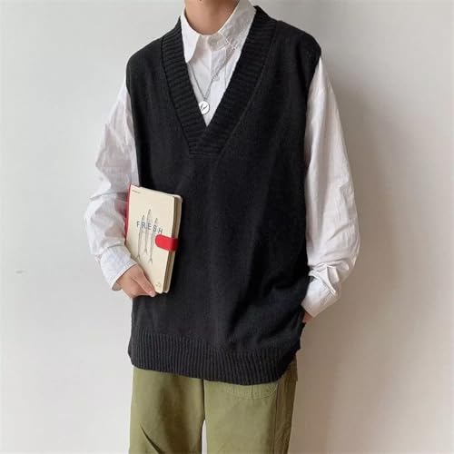Men Knitted Sweater Vests Loose Simple Harajuku Sleeveless Japanese Style Teens Chic Vest3