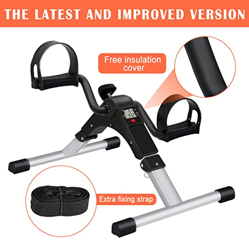 TABEKE Under Desk Bike Pedal Exerciser, Fully Assembled Folding Pedal Exerciser for Arm and Leg Workout, Portable Sitting Desk Cycle with LCD Screen Displays