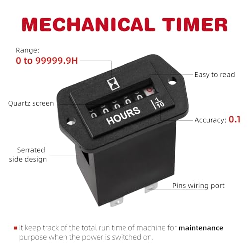 RileyFine Mechanical Timer Waterproof Hour Meter for Small Engines Auto Boat Motorcross Generator Lawn Mower Tractor Pump golf cart Marine Truck Wood Chipper (AC 110-250V) - Image 2
