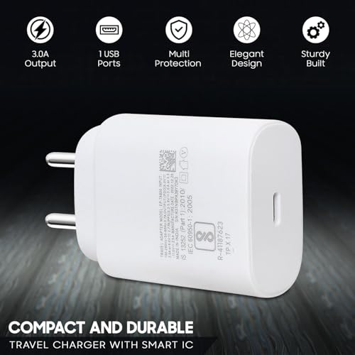 Image of XIAWAO Original 25W Type-C Charger With Cable Compatible With Samsung S /A /M /F /Z Series|Super Fast Charger Cable For S24 Ultra /S23 /S22 /S21 /21 Fe /S20 /M14 5G /M34 /M54 /M53 5G /M33 /M13 /A34 /A54-White
