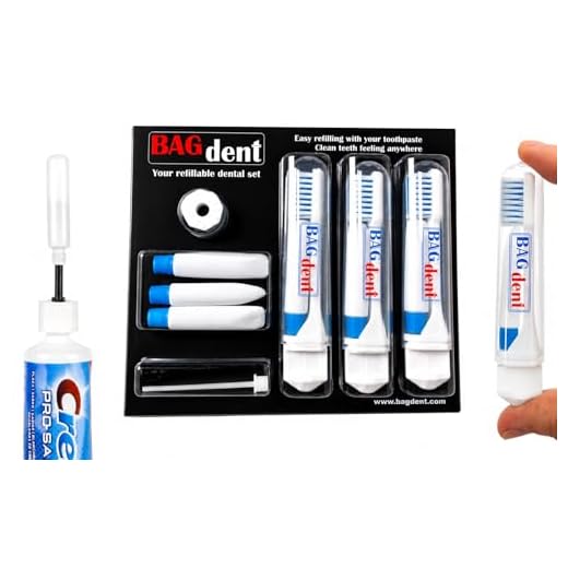 Travel Toothbrushes and Toothpaste Empty Containers - 11 PCS / SET: 3x Foldable Toothbrushes, 6x Empty Refillable Tubes (0.12 ounce), 2x Filling Adapters, Travel Set, Emergency set, Daily Use