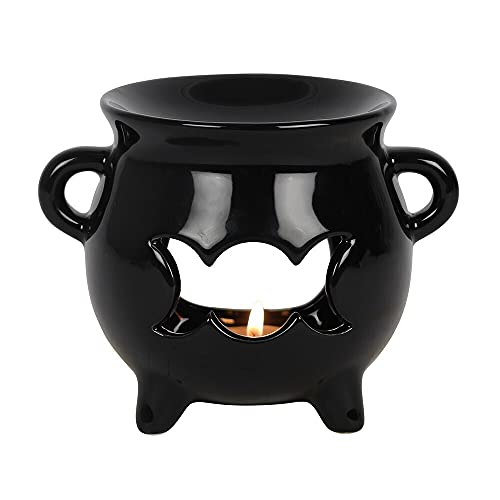Image of Something Different Black Triple Moon Cauldron Ceramic Oil Burner - 10cm x 13cmx 10cm (1 Pc) - Perfect for Home Fragrance, Meditation & Rituals