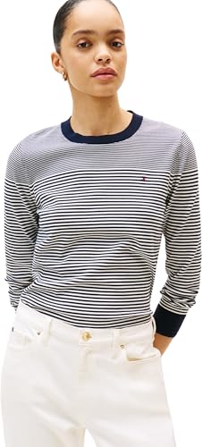 Tommy Hilfiger Co Jersey Stitch C-Nk LS Swt Ww0Ww44984, Maglione Pullover, Donna, Blu (Bretton Stripe Dark Night Navy), 3XL
