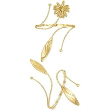 BOMAIL 2Pcs Upper Arm Bracelet for Women Arm Band Cuff Coil Coil Bangle Bracelets Set Gold Plated Flower Leaf Arm Cuff Boho Jewelry for Women