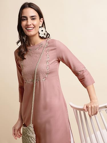Image of MIRCHI FASHION Women's Straight Fit Rayon Sequins Embroidered and Polka Dots Printed Kurti Only
