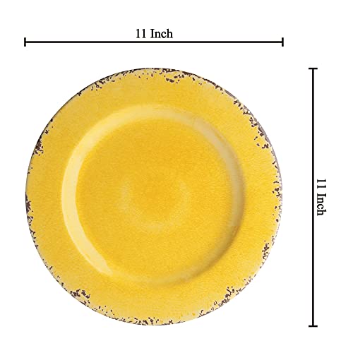 Upware Melamine Dinner Plate Set Of 6, Bpa-Free Dishwasher Safe Round Plates Dinner Dishes For Main Course, Pasta, And Salad, 11 Inch Dinner Plates (Crackle, Yellow) #TOP2