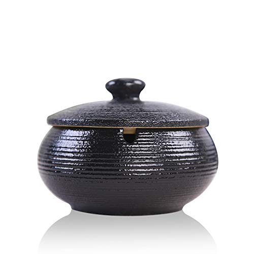 K COOL Cute Ceramic Ashtray with Lid for Cigarette Windproof Portable Ashtrays