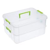 BTSKY 2 Layer Stack & Carry Box, Plastic Multipurpose Portable Storage Container Box Handled Organizer Storage Box for Organizing Stationery, Sewing, Art Craft, Jewelry and Beauty Supplies Green