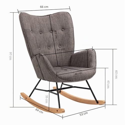 Miniatura 3 de Meuble Cosy Silla Mecedora De Lactancia Sillón Tapizado Con Asiento Grueso Y Respaldo Alto Para Salón Dormitorio Balcón, 66x84x97cm