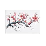 DFENILROP Wandbild, Pflanzen Kunstdruck, Aquarell-Zweig mit Kirschblüten, Perfekt für Wanddekoration oder Kunstdruck, Designer-Leinwandbild, Geschenk 08x12inch(20x30cm)