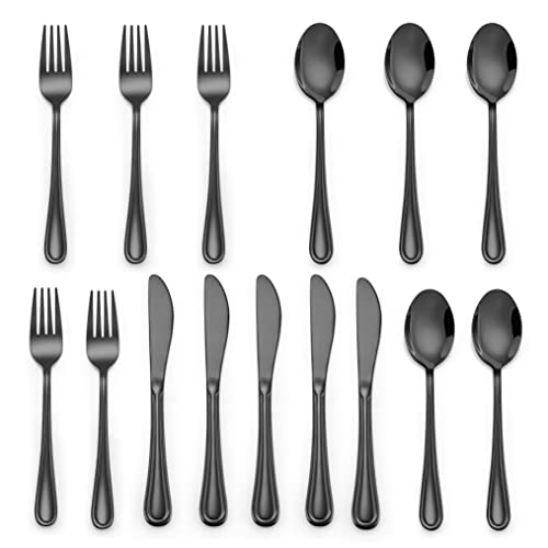 LIANYU 15-Piece Black Kids Silverware Set, Stainless Steel Toddler Utensils Flatware Set, Child Cutlery Tableware Set for 5, Include knife Fork Spoon, Mirror Finished, Dishwasher Safe