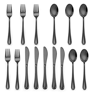 LIANYU 15-Piece Black Kids Silverwa...