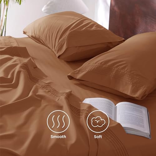 Image of Bedsure Deep Pocket Queen Sheets Set - Fits Mattresses Up to 21 Inches Thick - 4 Piece GentleSoft Bed Sheets, Moisture Wicking, Soft & Cooling Bedsheet & Pillowcases, Easy & Secure Fit, Orange