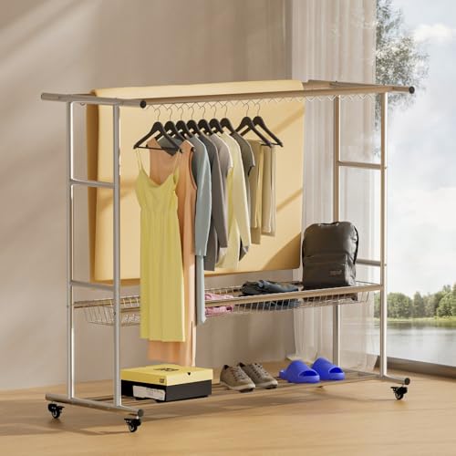 Étendoir à linge multifonction double tige extensible et séchoir robuste - 7