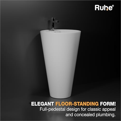 Image of Ruhe Verona Pedestal Wash Basin - White | 16 x 16 x 33.3 inches | Ceramic, Glossy Sink | Floor-Mount | Modern Bathroom Look & Durable Quality