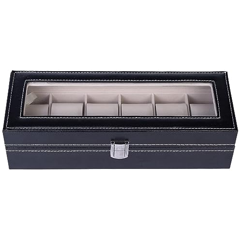 Bhavya Optic 6 Slot Black Watch Storage Box Display Jewelry Case Collection Box with Transparent Glass Leather for Men and Women Gifts for men and women Rakhi Gifts Diwali Gifts (B0CGRTKXZB) Amazon Price History, Amazon Price Tracker