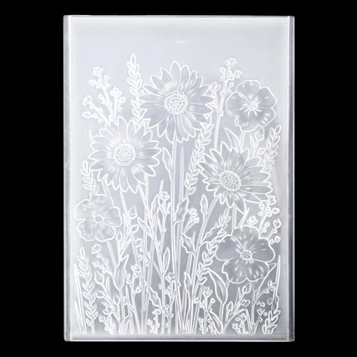 3D Daisy Embossing Folders Plastic Flowers Leaves Background Textured Flowers Leaves Embossed Template 4.3x6.3 Inch Card Embossing Stencil for DIY Scrapbooking Paper Crafts