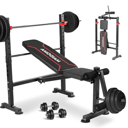 MAIDOMA 750LBS Adjustable Weight Bench Set for Full Body Workout, Foldable Bench Press with Leg...