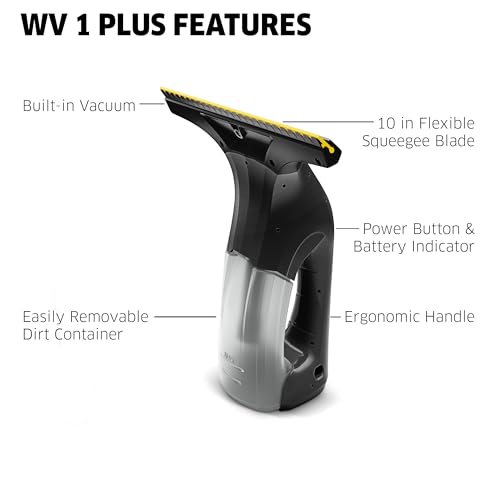 Image of KARCHER WV 1 Electric Window Vacuum Squeegee 10 inch - Perfect for Showers, Mirrors, Glass, and Countertops - Electric Squeegee, Black