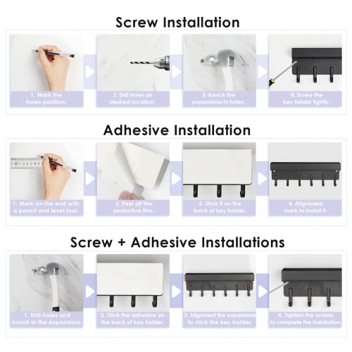 Vis'v Key Holder Wall Mounted, Frosted Black Stainless Steel Key Mail Organizer Small Key Rack With Tray Adhesive Key Hanger With 6 Key Hooks For Entryway Hallway Doorway Garage #TOP6