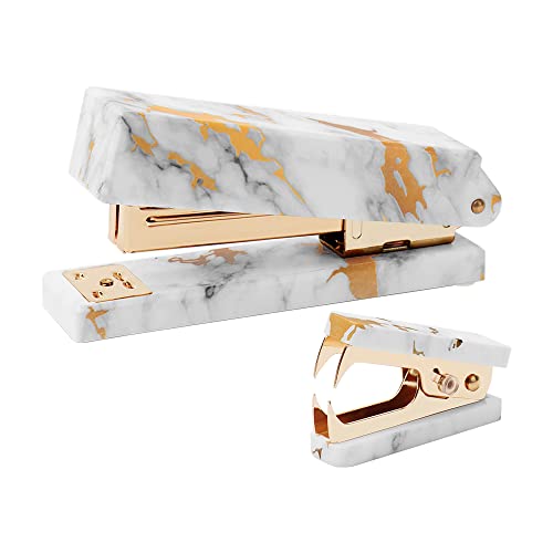 Office Stapler Staples Remover Set, Marble Gold Line Print Gold Tone Desk Executive Manual Staplers And Staple Remover Tool For Desktop Accessories Supplies #TOP21