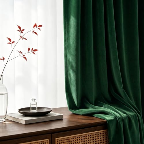 Dchola Emerald Green Velvet Blackout Curtains Back Tab 52x96, 2 Panels by Dchola - Used condition - Image 4