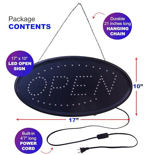 Neon Open Sign for Business: Oval LED Sign with Flashing Mode for Stores - Includes Business Hours and Open & Closed Signs - Image 4