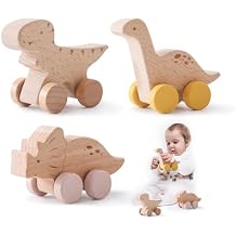 Wooden Dinosaur Cars Montessori Toys for Babies Baby Push Car Toys Wooden Toy Vehicles Development and Infant Grasping Montessori Toys3PCS