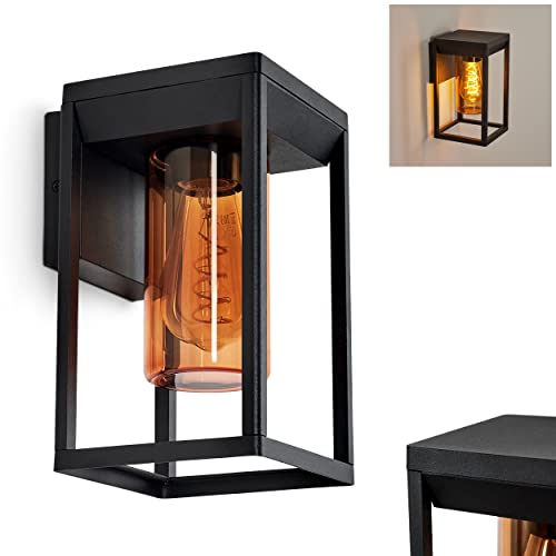 Image of Outdoor wall lamp Palanga, Outdoor lamp, Metal, Black (Amber/Clear), wall lamp downwards for Terrace/Yard/Entrance Area, E27, wall lamp with Great Light Effect, Without Bulb