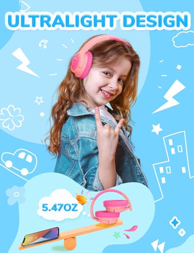 Image of iClever Kids Headphones with Cord, 85dBA Safe Volume Wired Headphones for Kids, Stereo Sound Foldable Adjustable, 3.5mm Jack, Over Ear Kid Headphone for School /Boys /Girls /iPad /Tablet /Travel, Pink2