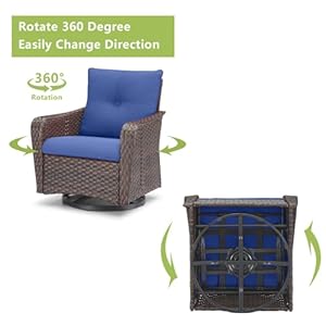 Outdoor Patio Rocking Swivel Chairs 6 PC Wicker Patio Furniture Rocker Chair Set Rattan Patio Bistro Sets with Side Table for Porch Deck Backyard GardenBrownBlue