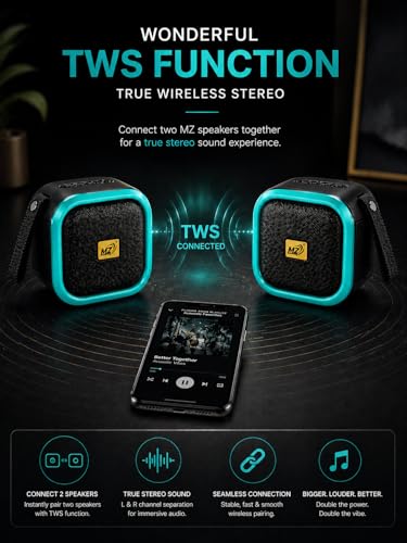 Image of 10W Wireless Bluetooth Speaker with Deep Bass, TWS Function, Type-C Fast Charging, 3-5 Hours Playtime, Portable Mini Speaker with FM /USB /TF Card Support & Bluetooth 5.0 (Aqua)