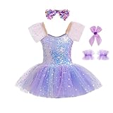 Lito Angels Vestido Tutú Brillante para Niñas, Maillot con Lentejuelas Estilo Bailarina Princesa, Disfraz de Danza Ballet para Cumpleaños y Pascua, Violeta, 5-6 años Talla 122