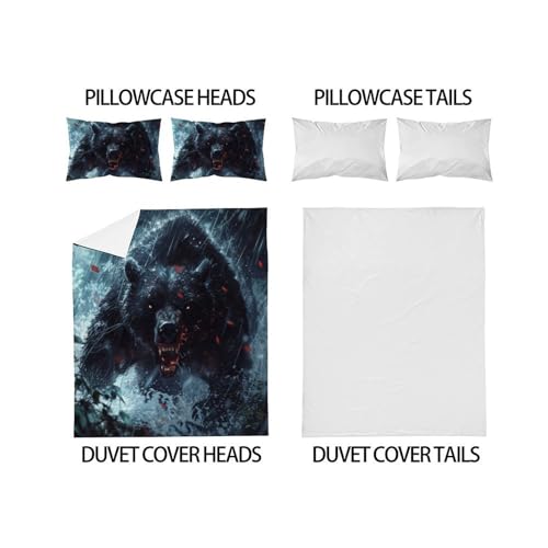 Parure de lit double avec housse de couette ours noir et 2 taies - 4