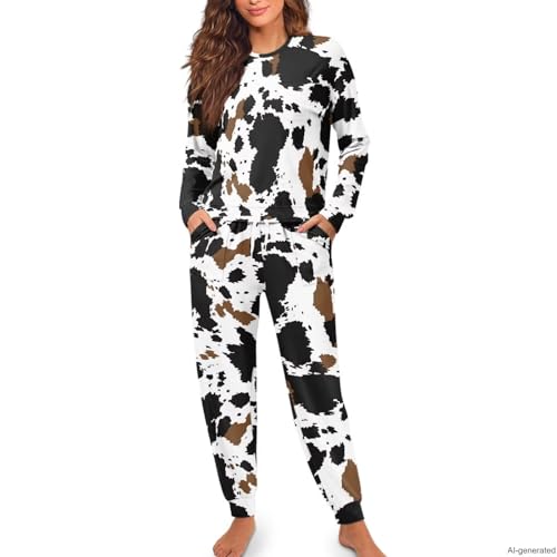 Image of Women's 2 Piece Printed Pajama Set Long Sleeve Sleepwear Set with Long Pants Casual Lounge Sets with Pocket