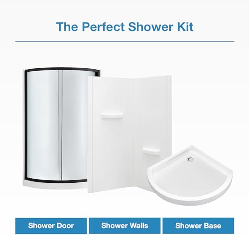 OVE Decors Breeze 36 in. Corner Shower Sliding Door, With Included Base, Frosted Glass and Black Finish