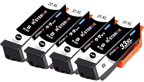 Mister Ink 33XL Ink Cartridges for Epson 33 33XL Ink for Epson Expression Premium XP-900 XP-830 XP-7100 XP-645 XP-640 XP-635 XP-630 XP-540 XP-530 4 Black