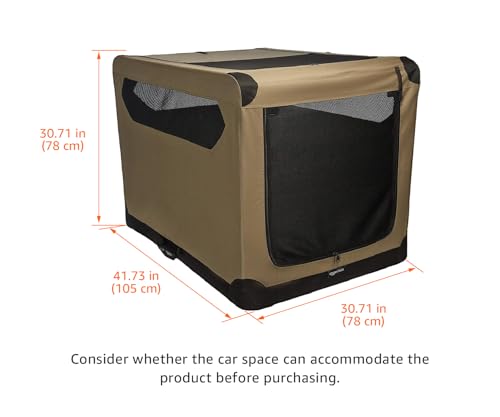 Image of Amazon Basics Portable Folding Soft Dog Crate, Double Door, Collapsible Travel Kennel, Easy to Set Up, Sturdy, Secure, XL 42 inch x 31 inch x 31 inch, Tan