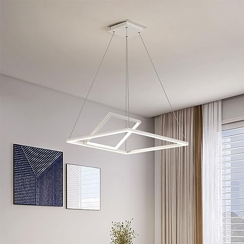 Lustre LED suspendu en aluminium blanc au fini minimaliste et design géométrique