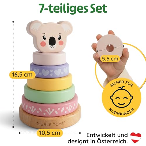 Merle Toys Holz Stapelturm ab 1 Jahr, Baby Stapelturm Holz, 100% FSC, Koala – Ansicht 9