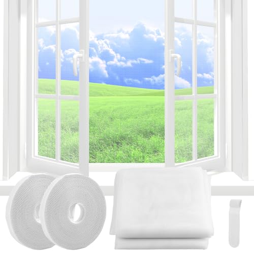 2 Stück Insektenschutz Fenster, 130×150 cm Moskitonetz mit Klettband und Anpress Werkzeug, Zuschneidbarer Fensternetz ohne Bohren, Insektenschutz Netz für Fenster und Türen, Weiß