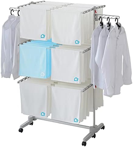DOLEEFUN Foldable Drying Rack with Wheels - 48 Drying Rods, Heavy Duty, Movable, Perfect for Clothes, Duvet, Socks, Bed Linen, Sheets, 6 Wings